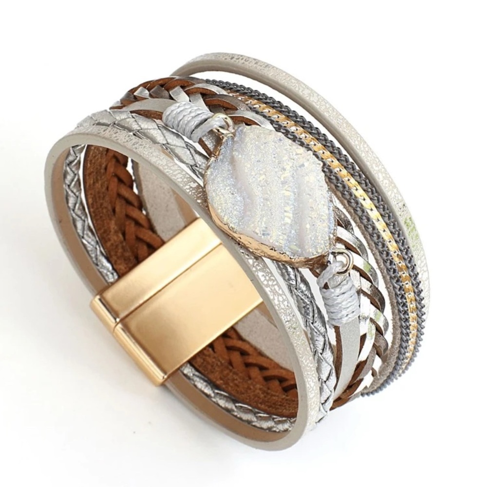 Elegant Silver and Coffee Layered Bracelet